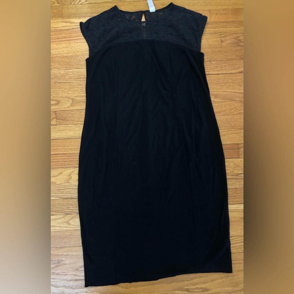 Pure Energy Lace Top Dress Women’s 2X Black Casual Chic Half Zip-Back Keyhole